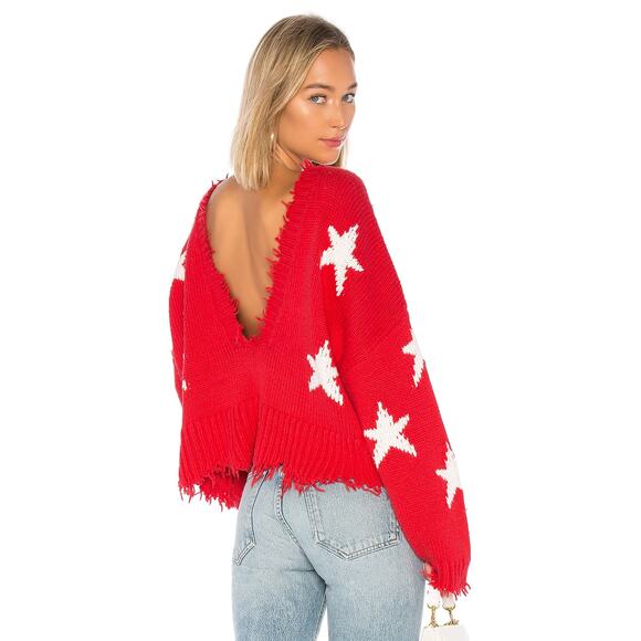 WILDFOX Couture Stars Palmetto Sweater Scarlet Red Oversize Distressed Women's M - Picture 5 of 14